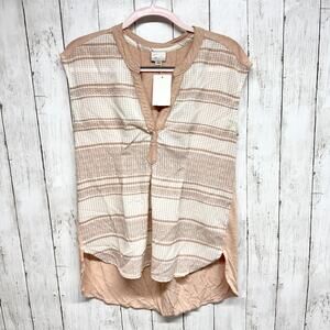 Anthropologie Postmark Top Women Small Stripe Split Neck High Low Sleeveless